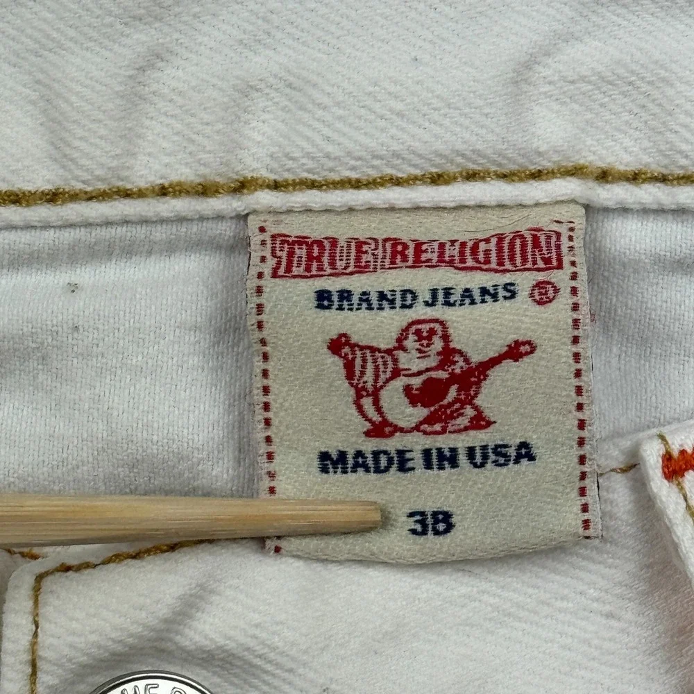 Vintage True Religion Jeans Men 38 Fit 38X33 White Straight Flap Pocket Made USA